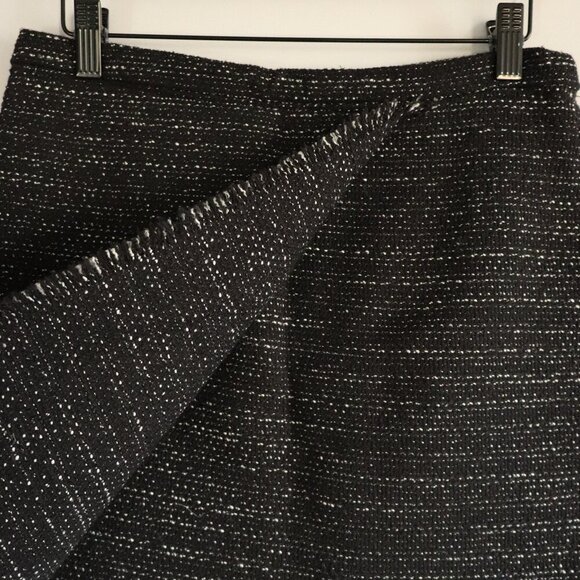 Mango Size 6 Black Speckled Lined Open Front Made in Morocco Mini Fringe Skirt - Picture 6 of 10